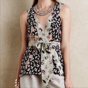 Anthropologie Starflower Wrap Sleeveless Blouse